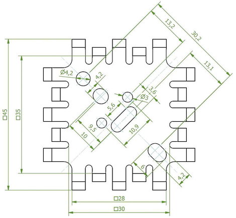Hűtőborda 6 K/W 45 x 45 x 25,4 mm TO-3 TO-55 SOT-9 SOT-32 TO-220, Fischer Elektronik FK 201 SA-CB 2. kép