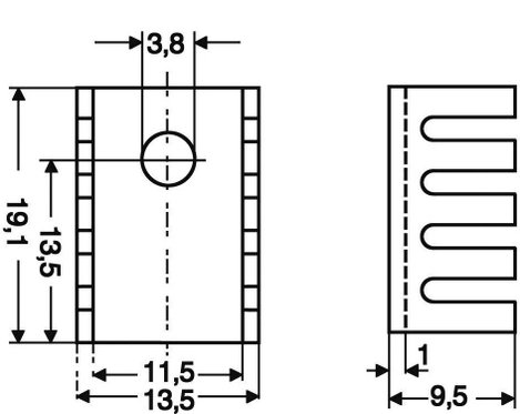 Hűtőborda 45 K/W 19,1 x 13,5 x 9,5 mm SOT-32 TO-220, Fischer Elektronik FK 231 SA-220 2. kép
