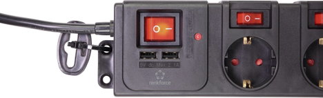6 részes túlfeszültségvédő elosztó USB-vel, fekete, Renkforce 615C-CMB-SUSB 10. kép