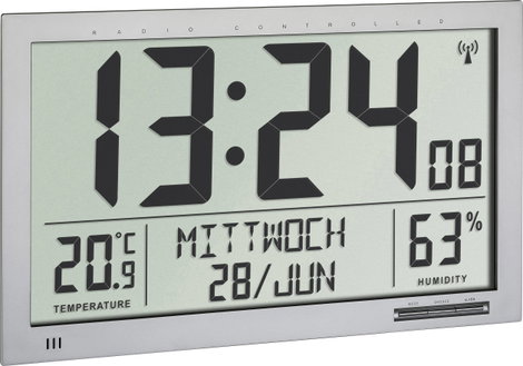 TFA Dostmann 60.4517.54 Rádiójel vezérlésű Falióra 368 mm x 230 mm x 29 mm Ezüst Nagy kijelző