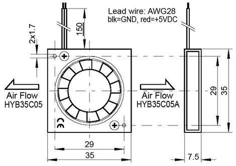 Axiális ventilátor 5 V/DC 27 l/min 35 x 35 x 7,5 mm SEPA HYB35C05PAD 2. kép