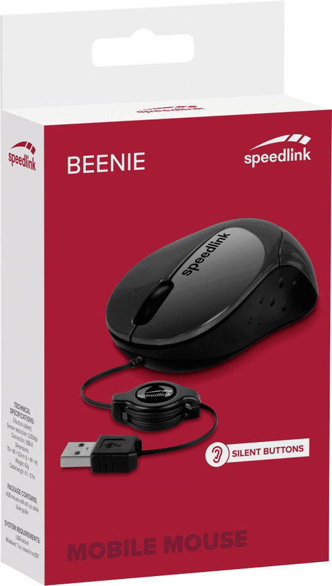 SpeedLink BEENIE WLAN egér USB Optikai Fekete 3 Gombok 1200 dpi Kábeltekercselővel 2. kép