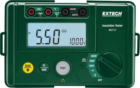 Extech MG310 Szigetelésmérő műszer 250 V, 500 V, 1000 V 5.5 GΩ