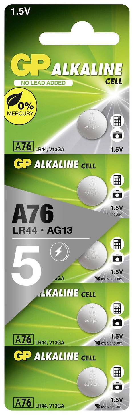 GP Batteries Gombelem LR 44 1.5 V 5 db 110 mAh Alkáli mangán GP76ASTD597C5