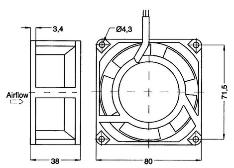 Axiális ventilátor, 230 V/AC 54 m³/h 80 x 80 x 38 mm NMB Minebea 3115PS-23W-B30 2. kép
