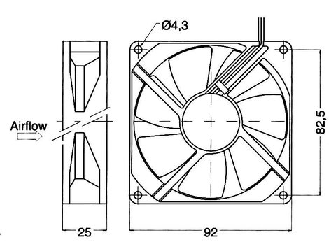 Axiális ventilátor 24 V/DC 93 m³/h 92 x 92 x 25 mm NMB Minebea 3610KL-05W-B50 2. kép