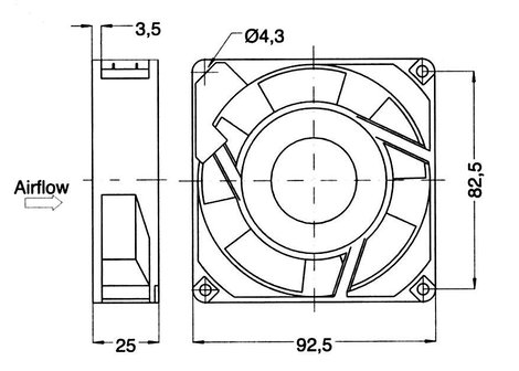 Axiális ventilátor 230 V/AC 54 m³/h 92 x 92 x 25 mm NMB Minebea 3610PS-23T-B30 2. kép