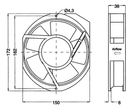 Axiális ventilátor 230 V/AC 300 m³/h 172 x 150 x 38 mm NMB Minebea 5915PC-23T-B30 2. kép