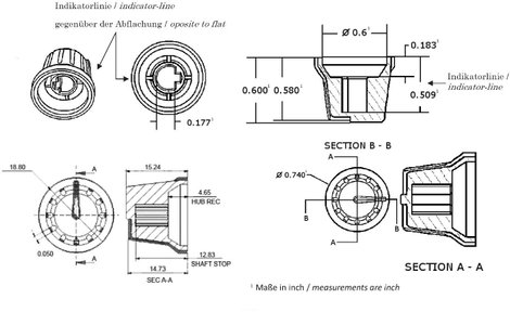 TRU COMPONENTS RK49009RT Forgatógomb Fej jelöléssel Fekete (Ø x Ma) 18.8 mm x 15.24 mm 1 db 2. kép
