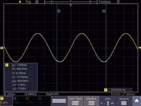 4 csatornás digitális oszcilloszkóp és függvénygenerátor 200 MHz 1 GSa/mp 40000 kpts 8 bit DSO, VOLT 14. kép