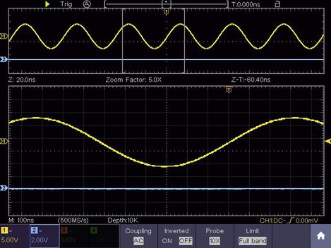 4 csatornás digitális oszcilloszkóp és függvénygenerátor 200 MHz 1 GSa/mp 40000 kpts 8 bit DSO, VOLT 15. kép