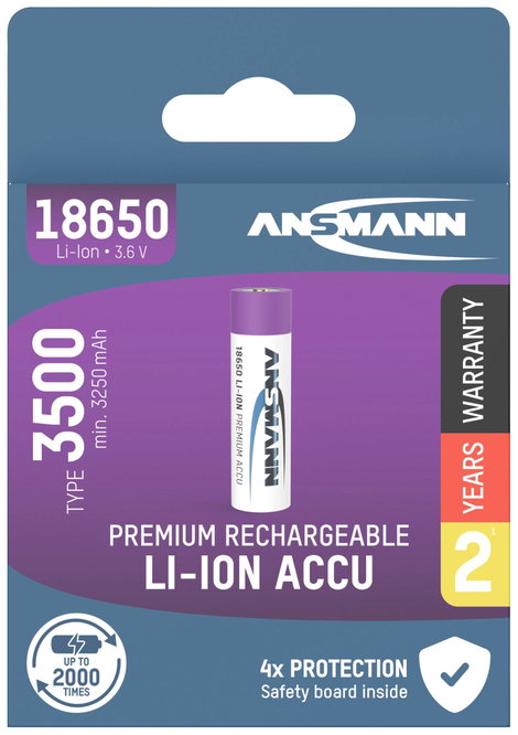 Ansmann 18650 12.60 Wh Speciális akku 18650 Lítiumion 3.7 V 3500 mAh 3. kép