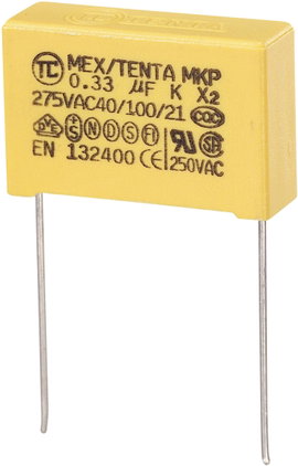 MKP-X2 zavarszűrő kondenzátor, radiális 0,33 µF 275 V/AC 10 % RM 22,5 mm 26,5 x 7 x 17 mm TRU COMPON
