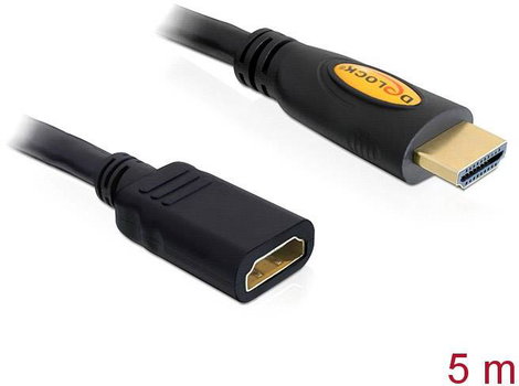 Delock HDMI Hosszabbítókábel HDMI-A dugó, HDMI-A alj 5.00 m Fekete 83082 aranyozott érintkező HDMI k
