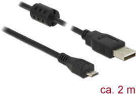 Delock USB kábel USB 2.0 USB-A dugó, USB mikro B dugó 2.00 m Fekete Ferritmaggal 84903