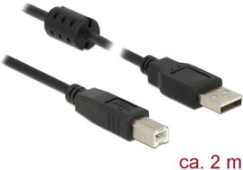 Delock USB kábel USB 2.0 USB-A dugó, USB-B dugó 2.00 m Fekete Ferritmaggal 84897