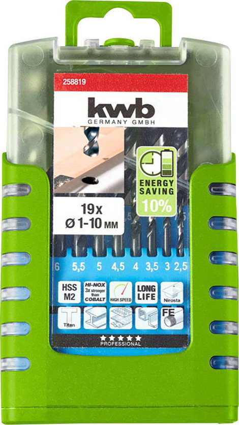 kwb 258819 HSS Fém spirálfúró készlet 19 részes M2 DIN 338 Hengeres befogószár 1 db 2. kép