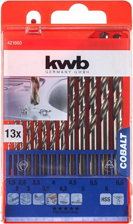 kwb 421600 Hss-Co Fém spirálfúró készlet 13 részes M35 DIN 338 Hengeres befogószár 1 db 2. kép