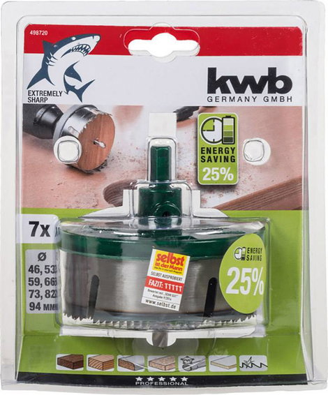 kwb 498720 Lyukfűrész készlet 7 részes 46 mm, 53 mm, 59 mm, 66 mm, 73 mm, 82 mm, 94 mm 1 db 3. kép