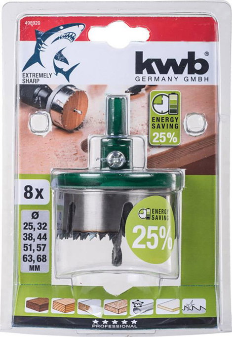 kwb 498920 Lyukfűrész 8 részes 25 mm, 32 mm, 38 mm, 44 mm, 51 mm, 57 mm, 63 mm, 68 mm 1 db 3. kép