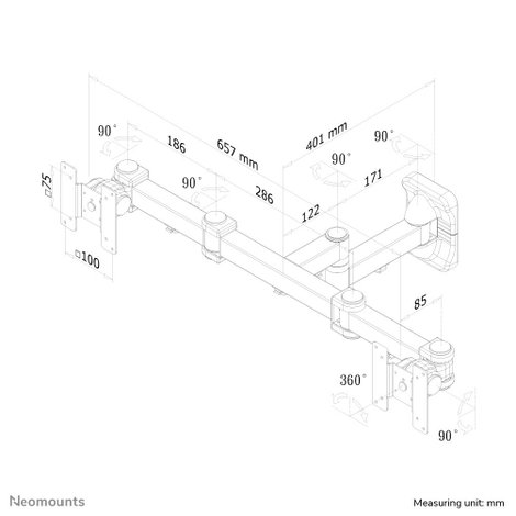 Neomounts FPMA-W960D 1 részes Monitor fali tartó 25,4 cm (10) - 68,6 cm (27) Dönthető, Csuklóval moz 6. kép