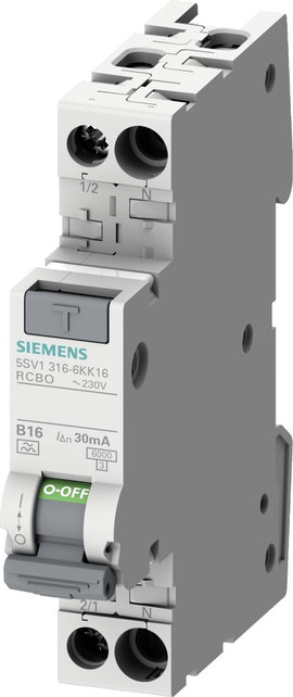FI védőkapcsoló, 2 pólusú 16 A 0,03 A 230 V, Siemens 5SV13166KK16