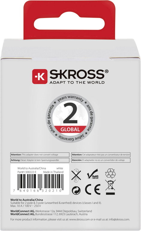 Skross 1.500222-E Úti adapter CA W to AUS/CHINA 6. kép