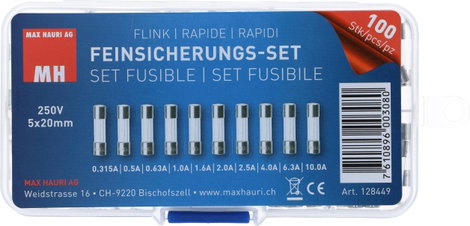 Max Hauri AG 128449 Üvegcsöves biztosíték készlet (Ø x H) 5 mm x 20 mm Gyors -F- Tartalom 100 db 2. kép