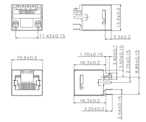 encitech RJJS-88-A22-E1V RJ45 csatlakozó 3251-0015-01 Alj, beépíthető, függőleges Pólusszám 8P8C Fém 2. kép