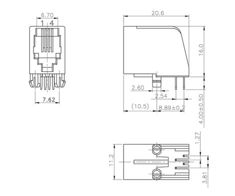 encitech RJJU-44-144-E7V-011 RJ10 csatlakozó 3257-0011-04 Alj, beépíthető, vízszintes Pólusszám 4P4C 2. kép