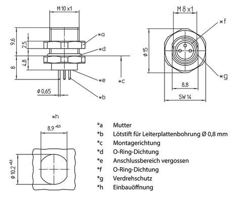 Lutronic 1221 Érzékelő-/működtető beépíthető összekötő M8 Alj, beépíthető Pólusszám: 4 1 db