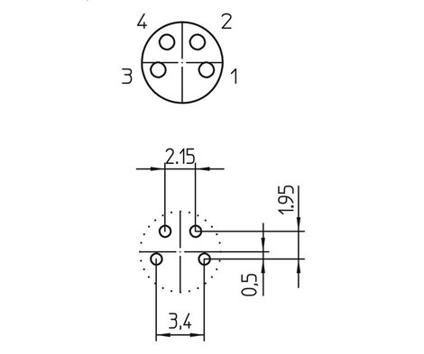 Lutronic 1221 Érzékelő-/működtető beépíthető összekötő M8 Alj, beépíthető Pólusszám: 4 1 db 3. kép