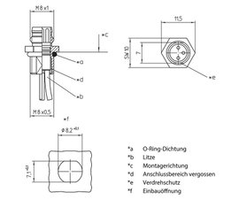 Lutronic 1227 Érzékelő-/működtető beépíthető összekötő M8 Dugó, beépíthető 0.50 m Pólusszám: 4 1 db
