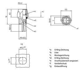 Lutronic 1223 Érzékelő-/működtető beépíthető összekötő M8 Alj, beépíthető 0.50 m Pólusszám: 4 1 db