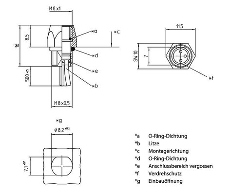 Lutronic 1223 Érzékelő-/működtető beépíthető összekötő M8 Alj, beépíthető 0.50 m Pólusszám: 4 1 db 2. kép