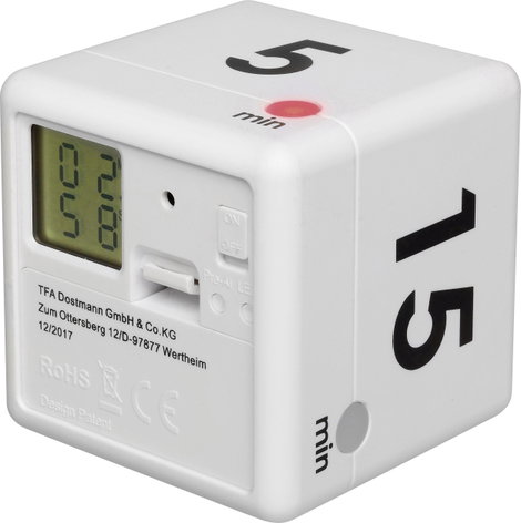 Digitális konyhai időzítő, visszaszámláló óra, timer, fehér színű TFA Dostmann Timer Cube 3. kép