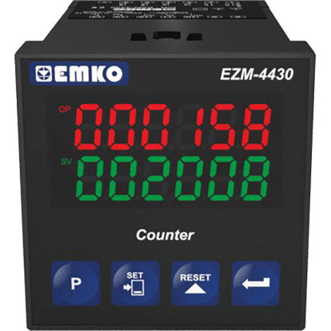 6 jegyű előre beállított számláló, relés kimenet, 46 x 46 mm, Emko EZM-4430.2.00.0.1/00.00/0.0.0.0