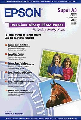 Fénykép papír Epson Premium Glossy Photo Paper C13S041316 DIN A3+ 255 g/m² 20 lap Magasfényű