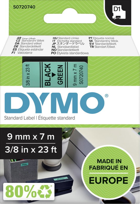 DYMO feliratozószalag D1, 9mm, zöld/fekete, S0720740 2. kép