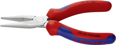 Hosszúcsőrű fogó 140 mm, hosszú, lapos, fogazott pofa, Knipex 30 15 140