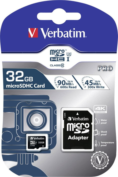 Verbatim PRO mikro SDHC kártya 32 GB Class 10, UHS-I, UHS-Class 3 SD adapterrel 3. kép