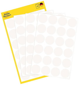 Öntapadós jelölő címke, kerek 18 mm átmérőjű, 96 db-os készlet, fehér, Avery-Zweckform 3170