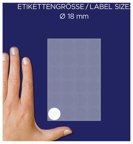 Öntapadós jelölő címke, kerek 18 mm átmérőjű, 96 db-os készlet, fehér, Avery-Zweckform 3170 5. kép