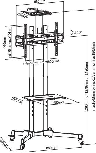 TV tartó kocsi 94 - 177,8 cm (37-70), dönthető, SpeaKa Professional SP-6646948 Base-Line 7. kép