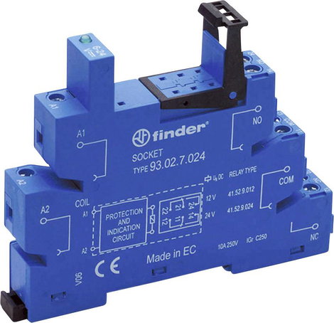 Finder 93.02.7.024 Reléfoglalat LED-del, EMV zavarmentesítő kapcsolással Finder 41.52, Finder 41.61