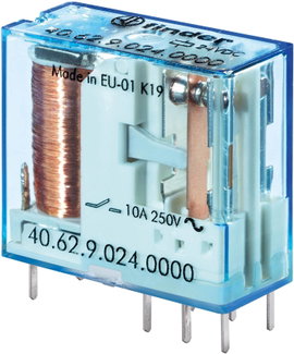 Nyák relé 24 V/DC 10 A 2 váltó, Finder 40.62.9.024.0000