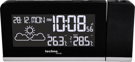 Rádiójel vezérelt kivetítős óra, fekete, Techno Line WT 539