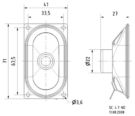 Visaton SC 4.7 ND - 8 Ohm 2.8 coll 7 cm Szélessávú hangszóró 2 W 8 Ω Fekete ovális, Mágnesesen árnyé 2. kép