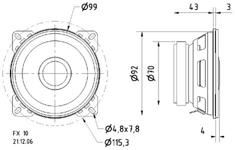 Visaton FX 10 - 4 Ohm 4 coll 10 cm 2 utas koaxiális hangszóró 40 W 4 Ω Vízálló polipropilén membrán 2. kép