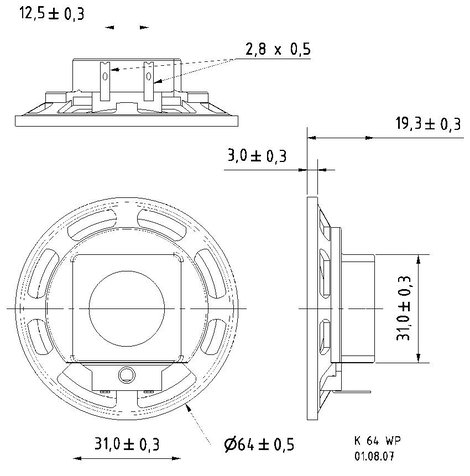 Visaton K 64 WP - 50 Ohm 2.5 coll 6.4 cm Miniatűr hangszóró 2 W 50 Ω Fekete Műanyag membrán 2. kép
